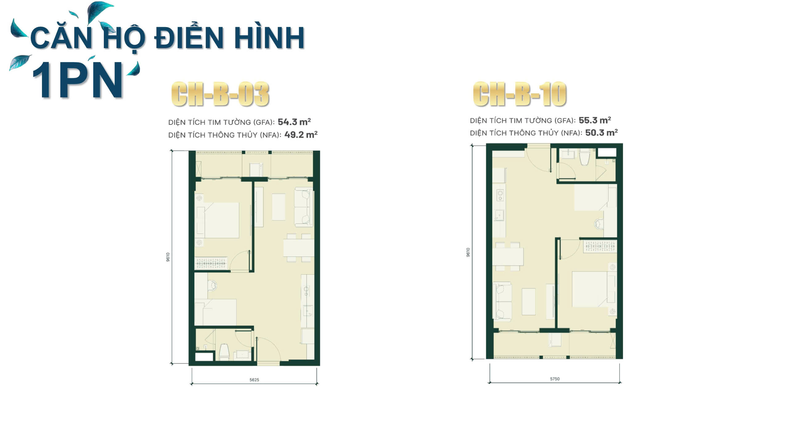 Mặt bằng thiết kế căn hộ 1 phòng ngủ Happy One Mori