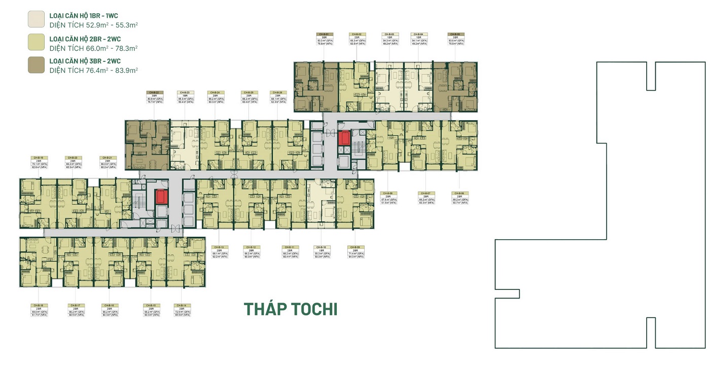 Mặt bằng căn hộ tháp Tochi dự án Happy One Mori